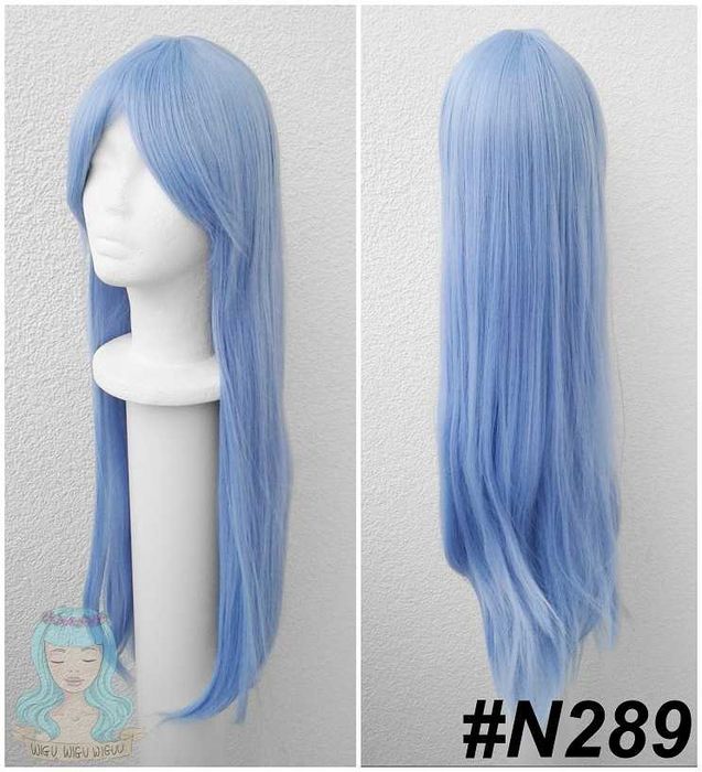 Długa Błękitna prosta niebieska peruka z grzywką cosplay błękitny wig