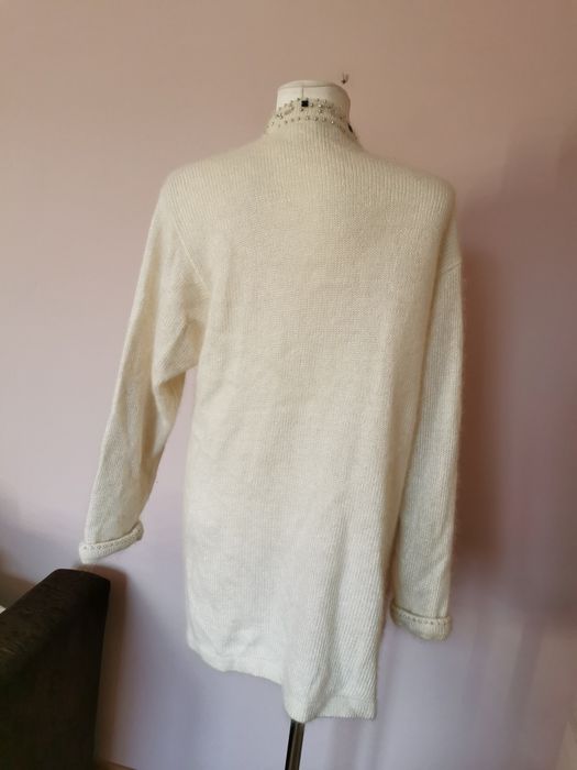 Sweter kardigan wełniany wełna angora kremowy beżowy kryształki L 40