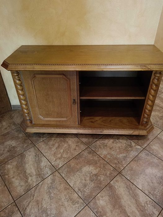 Witryna dębowa, przeszklona wraz z szafką RTV