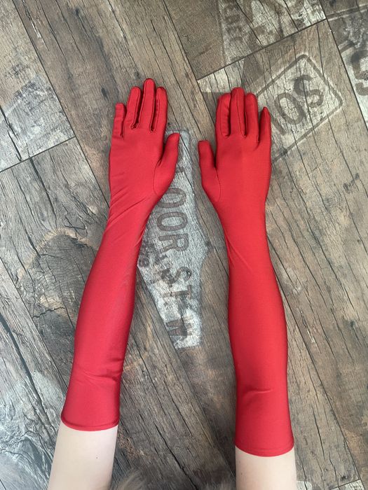 Długie rękawiczki czerwone glamour lolita coquette