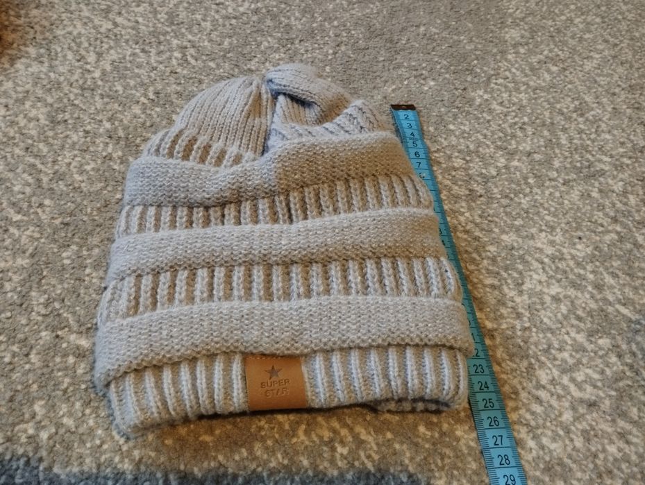Czapka nowa szara damska ciepła beanie krasnal