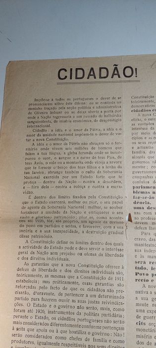 Constituição de 1933 Panfleto Pró-Governo | Exemplar Original