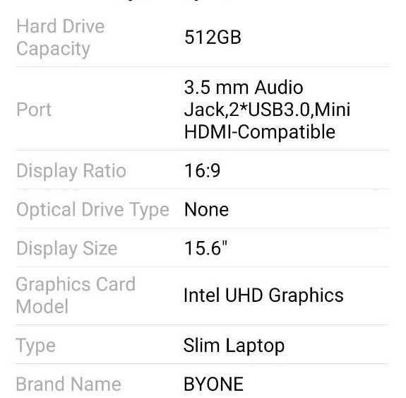 Ноутбук BYONE, новый 15,6 дюймов, 8/512 Гб