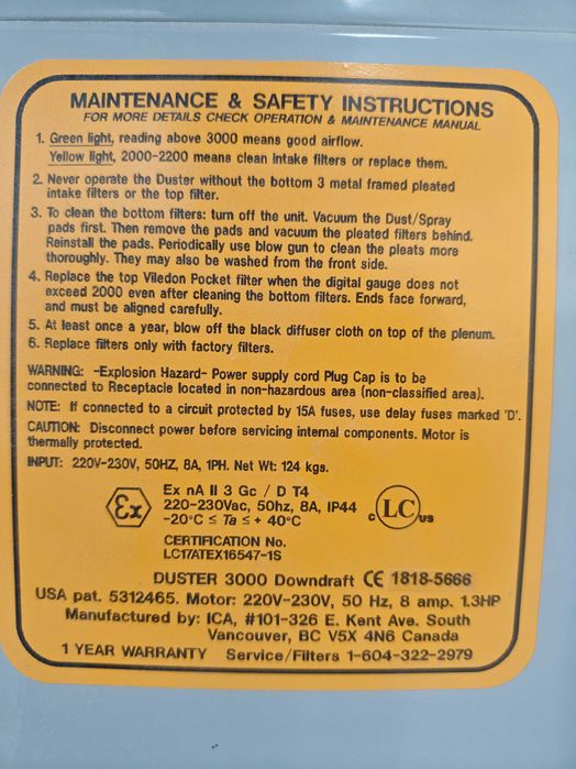 Duster 3000 downdraft