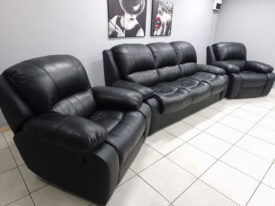 Шкіряний розкладний комплект 3+1+1! Реклайнер, розкладний диван