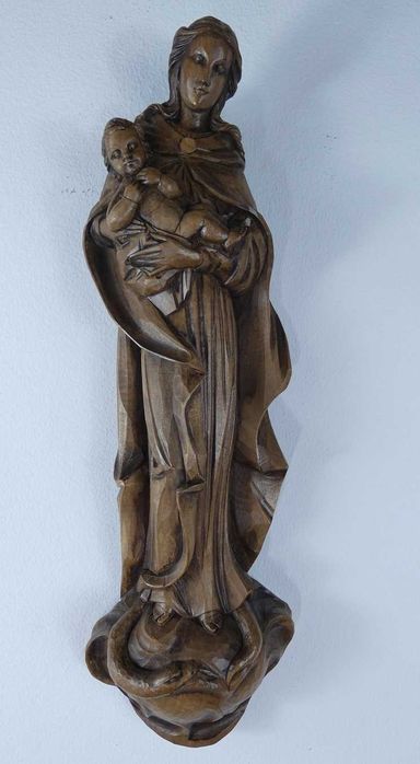Figura drewno Maryja z Dzieciątkiem JEZUS MADONNA wąż 39 cm
