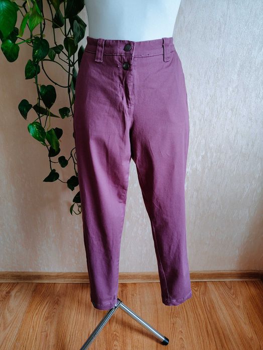 NOWE fioletowe śliwkowe jeansy chinosy  wysoki stan bawełna r. 38 M Bonprix