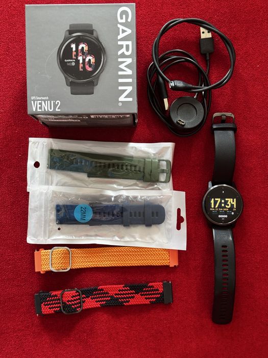 Smartwatch Garmin Venu 2 | Bogaty Zestaw: 4 Paski + 2 Kable | Pudełko