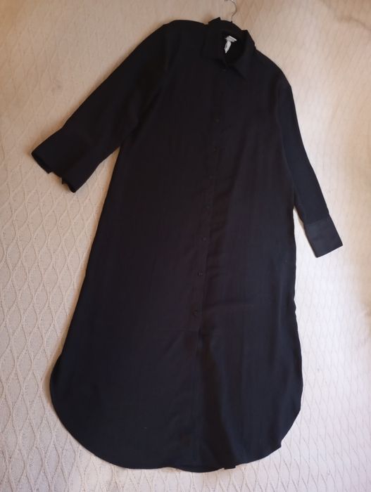 H&M S-L żakardowa luźna czarna sukienka owersizowa szmizjerka midi