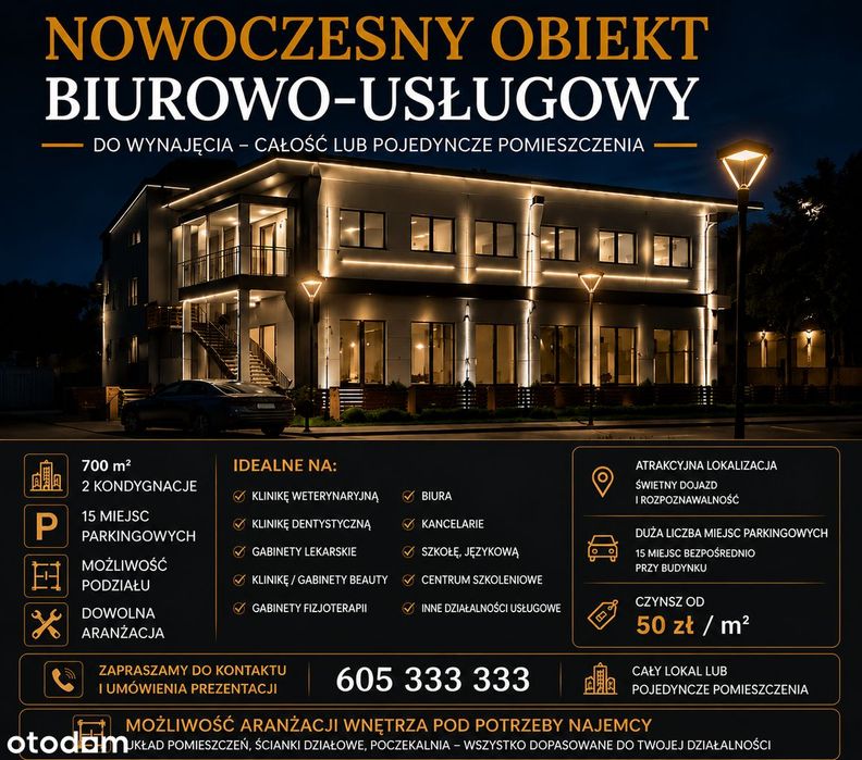 Lokale usługowe 700m² możliwość podziału pow. według potrzeb najemcy