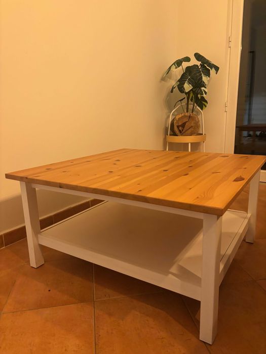 Mesa de centro, velatura branca/castanho claro, 90x90 cm - HEMNES