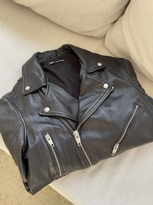 Biker preto 100% pele para homem Zara