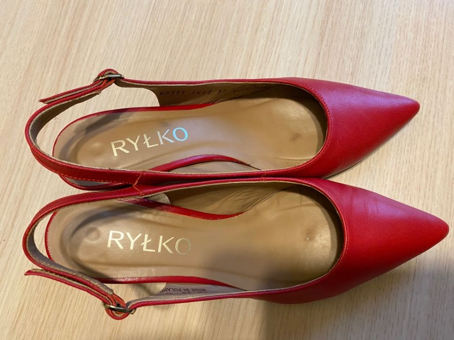Buty skórzane, eleganckie na obcasie, Ryłko, roz. 38