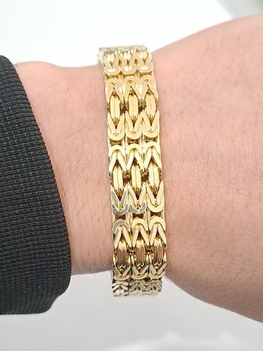 Piękna złota bransoletka splot Królewski 585 Nowa 22.5 cm 1.2 cm