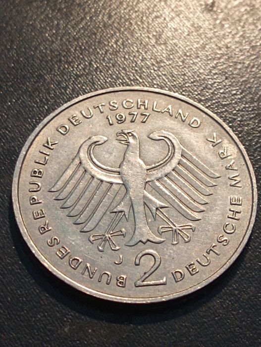 2 Deutch Mark - Letra J - Hamburg - 1977	 - Soberba  - Cupro-Níquel