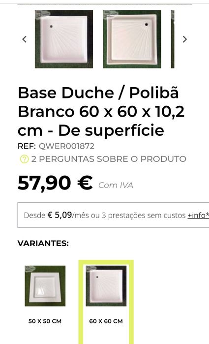 Base Duche/Polibã Branco 60x60x10,2cm de superfície