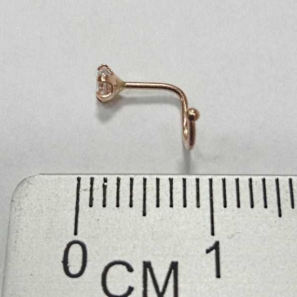 Пірсинг у ніс золото циркон Золотой пирсинг в нос с фианитом крючек