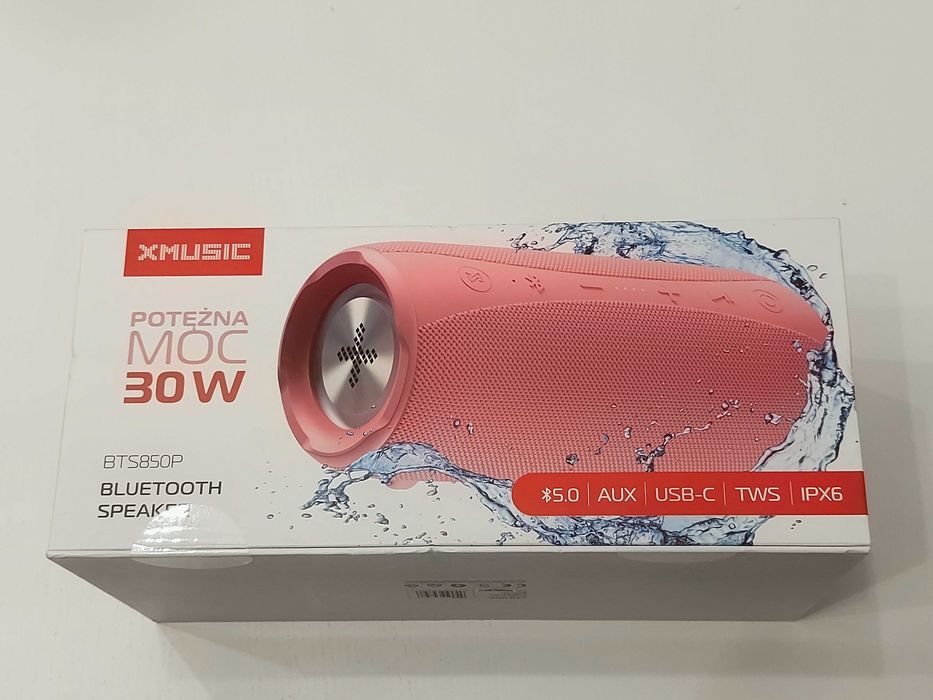 Głośnik mobilny XMUSIC BTS850P Bluetooth 5.0, 30W, IPX6, Przenośny z TWS, Powerbank & Radio FM , Różowy