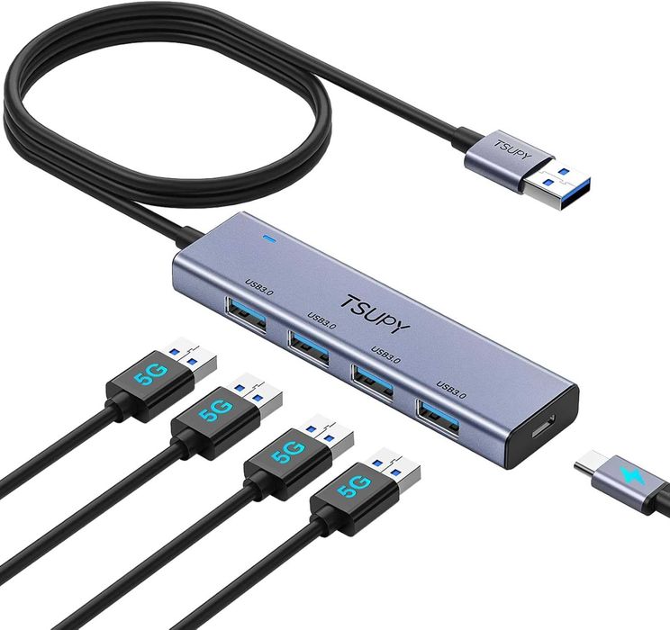 USB Hub, Koncentrator USB 3.0 Aluminiowy, 4 porty Przedłużacz 120 cm 5 Gb/s