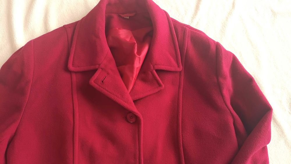 LUKSUSOWY Czerwony Płaszcz 80% WEŁNA 2XL 3XL Must-have Plus Size  Krótki Przejściowy
