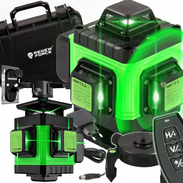 Poziomica Laserowa 360 Płaszczyznowa 3d 16 Lini Laser Krzyżowy Zielony Pro