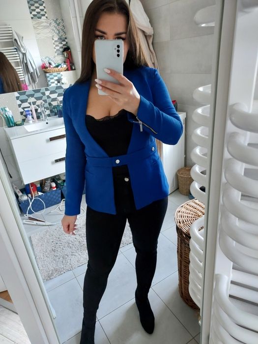 Chabrowa marynarka zara basic 36 niebieska biznes do biura