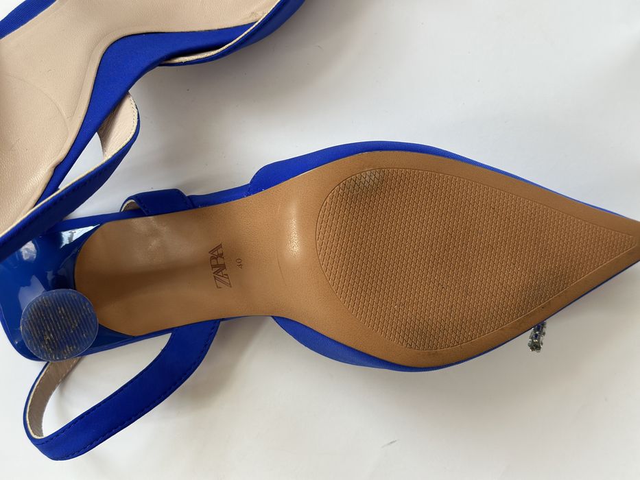 Zara kobaltowe czółenka kokarda indygo 40