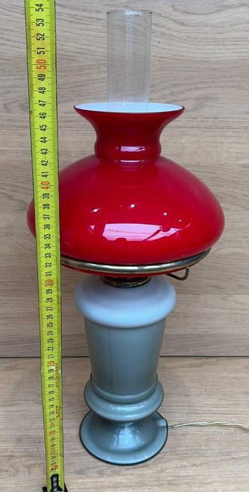 Candeeiro de mesa, base em vidro opaco antiguidade magnifica