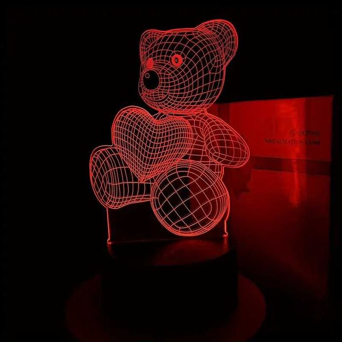 Lampka nocna 3D LED 7 kolorów Miś z sercem