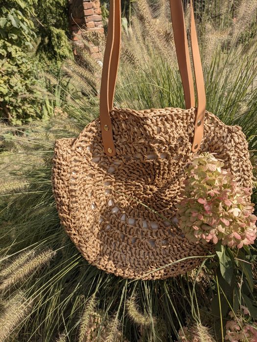 Torebka Boho z rafii słomkowa HANDMADE szydełko E