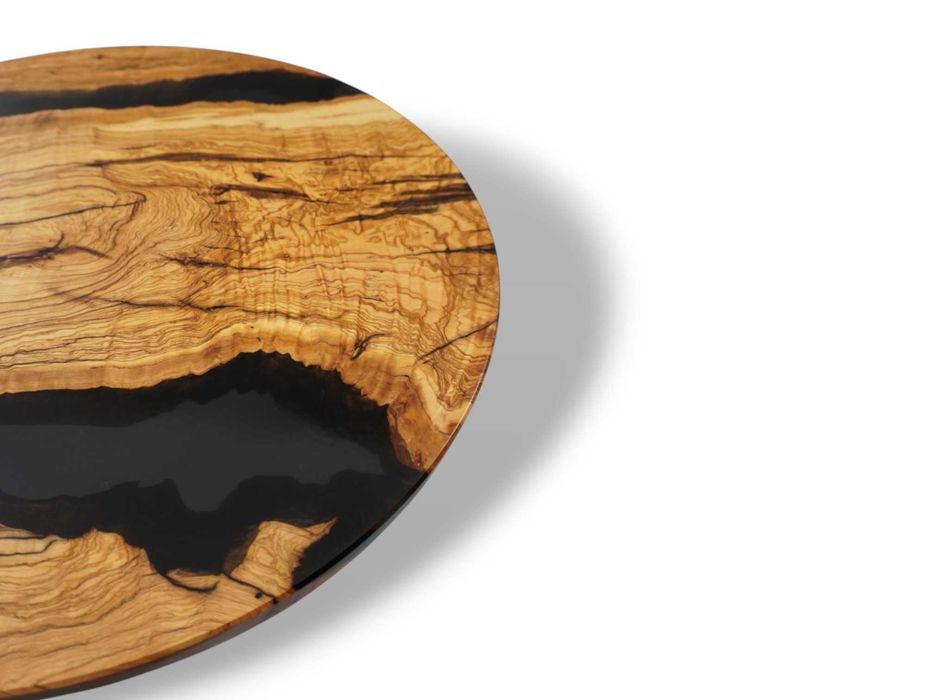 Stolik kawowy okrągły Noir 60 cm | drewno oliwne | czarna żywica