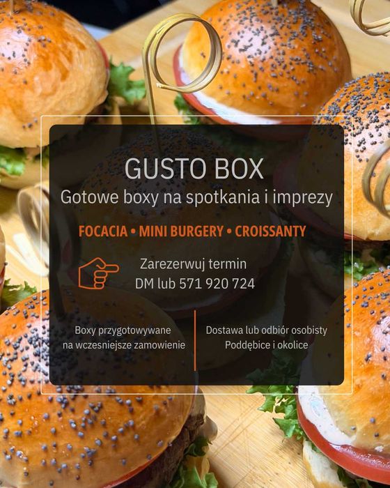 Boxy cateringowe - focaccia, mini burgery, croissanty
