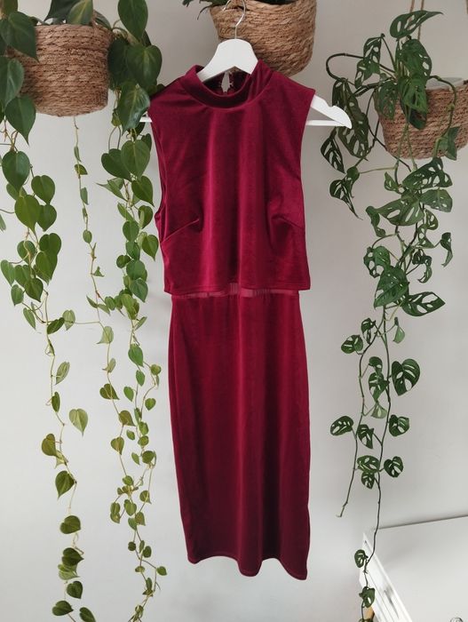 Sukienka koktajlowa, welurowa, czerwona, święta r.XS/S Asos