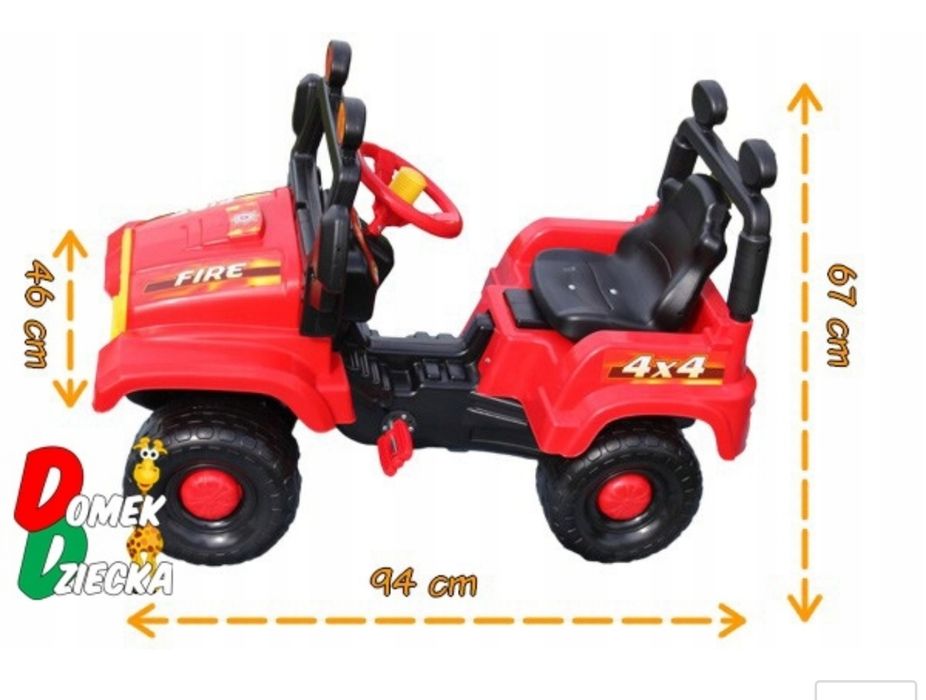 Zabawkowe auto do jazdy dla dzieci JEEP Strażacki z przyczepą