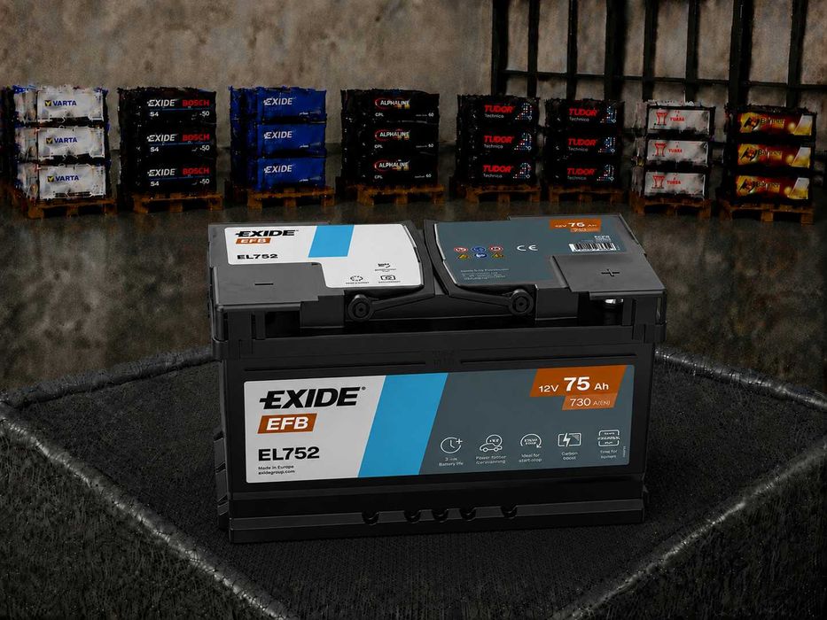 Автомобільний акумулятор EXIDE EFB 75Ah, 12V, EL752, 3661024036559