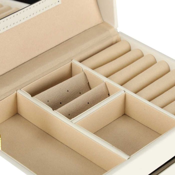 Szkatułka kuferek na biżuterię z szufladami biała/czarna