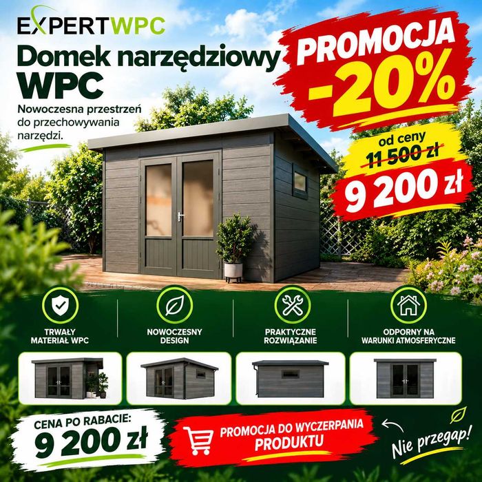 Domek ogrodowy kompozytowo-aluminiowy z pergolą, Promocja !!!