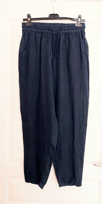 Granatowe spodnie 100% len Wiya M/L