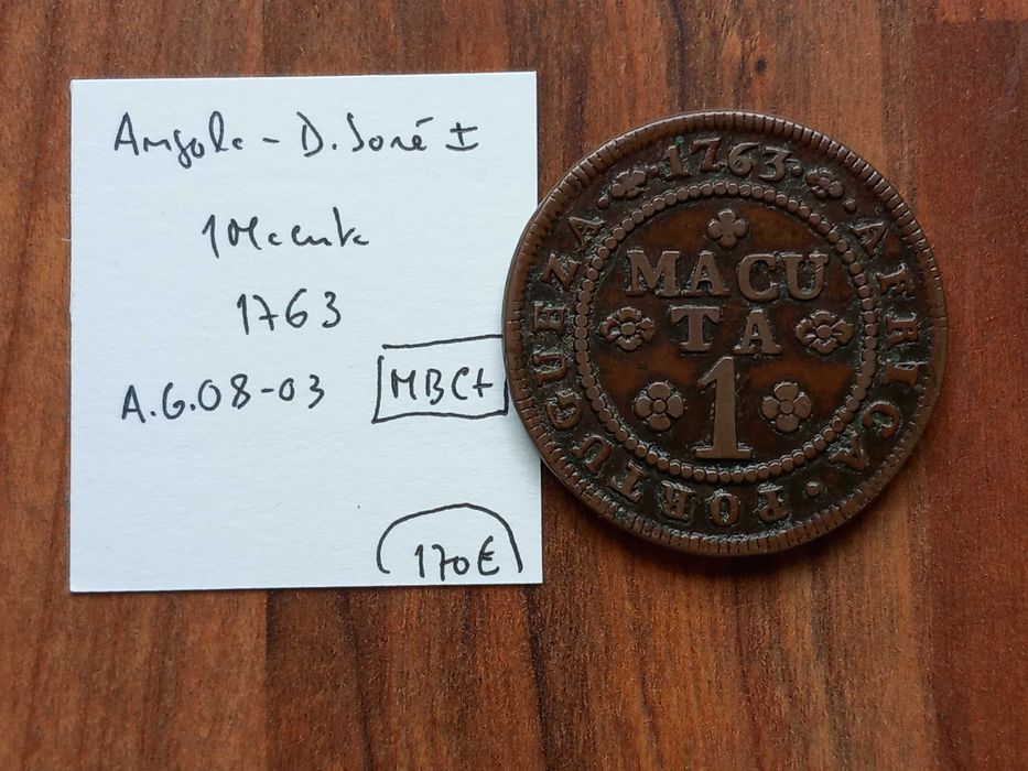 Moeda 1 Macuta 1763 D. José I  - Angola (MBC+)