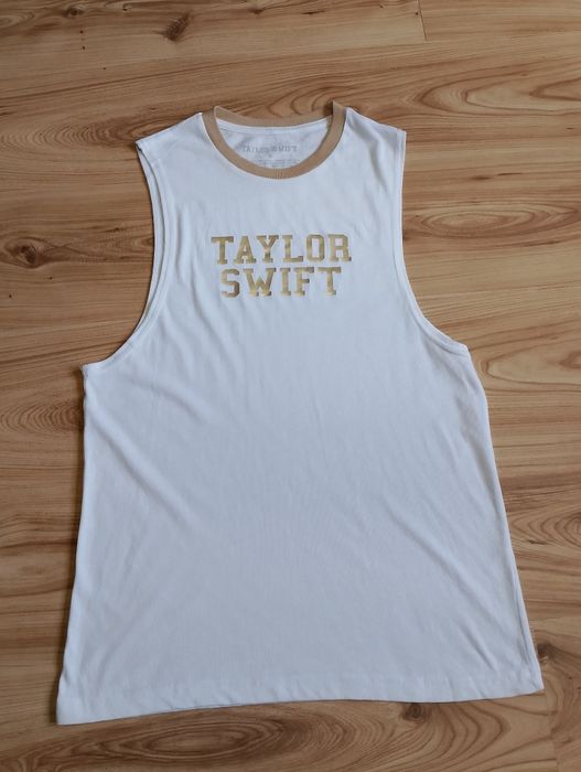 Biały Licencjonowany Oryginalny Podkoszulek Tank Top Taylor Swift Gold Logo Merch Made in USA
