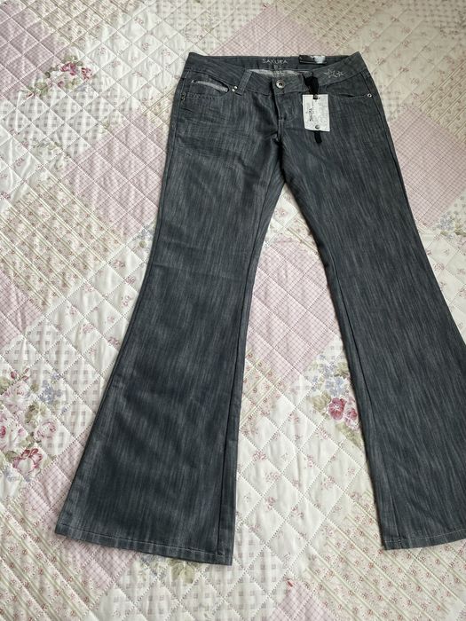 Szare szerokie jeansy dzwony M 38 sakura vintage 00s y2k nowe niski stan