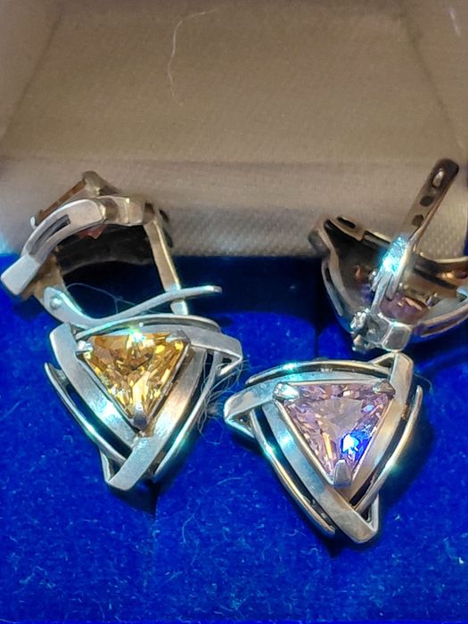 Сережки срібні Цетрин,Рожевий Кварц(серьги Розовый кварц, Цытрин)