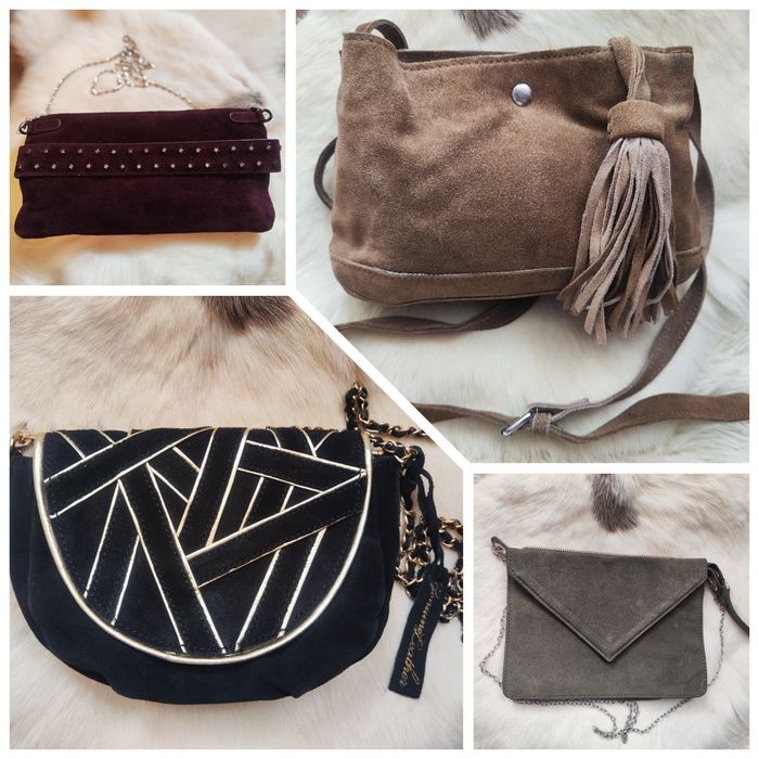 Крос-боді сумочки із натуральної замші фірм: Mint Velvet, Zara, Mango