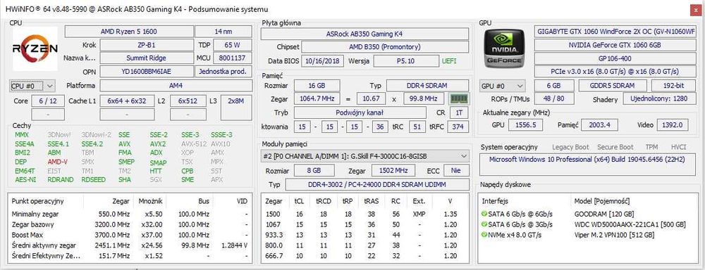 Komputer do gier Ryzen 5 1600 + GTX 1060 6GB | 16GB | SSD | WiFi 6 | Phanteks