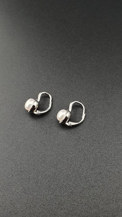 Kolczyki srebrne pr.925 z perłą perełką i cyrkoniami na biglu francusk