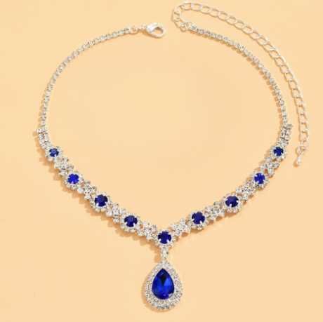 Naszyjnik Damski Ślubny Srebrny Elegancki Wizytowy Szafirowy Cyrkonie