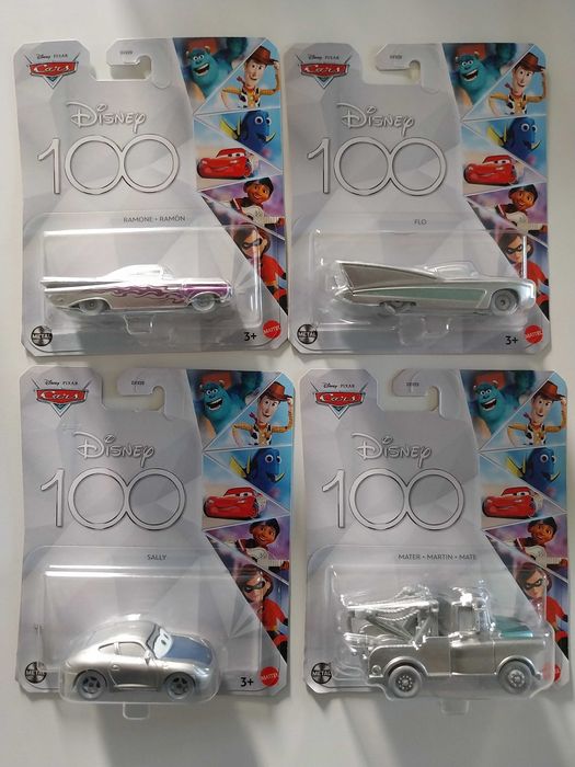 4x CARS Disney 100 ( prateados ) - Ramone / Flo / Sally / Mater - Novo
