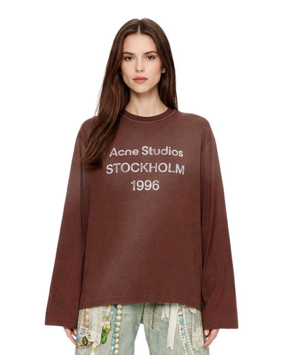 Лонгслів Acne Studios Stamp Logo Long Sleeve Deep Blue \ Olive Green \ Chocolate Brown \ Candy Pink \ Dusty White \ Faded Black