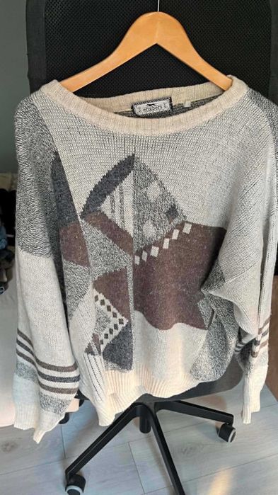 Sweter Vintage Engbers Wzorzysty Retro Geometric Grandpa Sweater