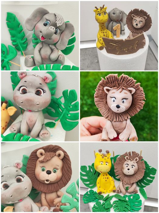 Safari figurki dekoracyjne ozdoby na tort z masy cukrowej